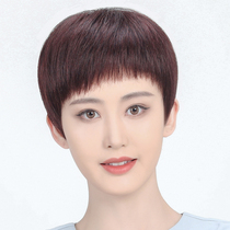 Wig female short hair short straight hair full real hair light and thin breathable full head mother model simulation scalp head oblique bangs