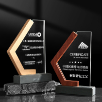 Crystal trophy custom-made creative solid wood inkstone lettering enterprise champion competition award commemorative medal production
