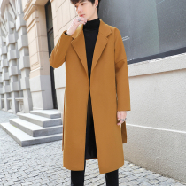 Autumn and winter thick mens long woolen coat fashion trend loose knee trench coat student woolen coat