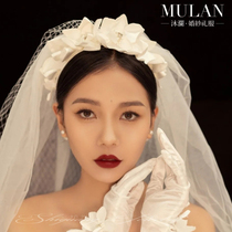 Super fairy bride flower hairband veil one-piece main wedding headdress Korean wedding photo hair accessories white yarn accessories