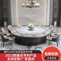 Marble Table Noodle Hotel Large Round Table With Turntable Induction Cookwood Solid Wood Dining Table And Chairs 15 People Hotel Hotpot Table And Chairs