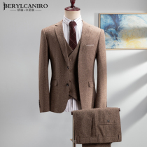 Suit suit suit mens business dress slim professional Korean retro English style small suit groom wedding dress