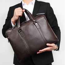Cross Section Genuine Leather Mens Bag Pure Head Layer Cow Leather Business Handbag Slanted Satchel Soft Leather Briefcase 15 6 inch computer bag