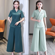 Korean beautician work clothes Beauty salon Health club SPA pedicure technician summer short-sleeved slim slim