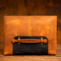 New large capacity headlayer Bull Leather Square Zipper Hand Grab Bag Retro Crazy Horse Bull Leather Cross Handbag Armband Bag