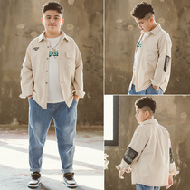 Fat Kids Spring Cotton Shirt Teen Up for Loose Code Blouse Blouse Chubby Boy Great Boy Spring Dress Long Sleeve Tide Cool Shirt
