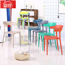 Plastic stool home simple thickened economy home dining chair backrest chair cafe casual horn chair stool