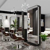 Barber shop mirror table hair salon dedicated floor vertical hair cutting mirror tide style simple cabinet with light