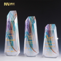 Crystal trophy custom creative Marble Mountain medal custom color printing company annual meeting outstanding staff lettering
