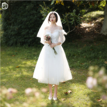(Bai Xiaoxian) Travel shot light wedding dress Mori Super fairy sling little bride wedding dress autumn