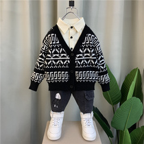  Childrens clothing boys sweater spring and autumn 2021 new baby western style bottoming knitwear tide childrens cardigan top