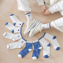 Autumn and winter new college style cartoon sports socks blue long socks simple tube socks female ins tide all-match womens socks
