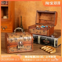 Retro jewelry box antique with lock password storage box small wooden box hand jewelry gift box gift box wooden box