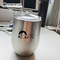  Cartoon cute summer heat insulation portable water cup Beer drink coffee straw cup couple stainless steel eggshell cup