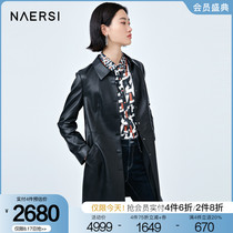 NAERSI NAERSI motorcycle high-end leather leather clothing leather women 2021 autumn and winter new mid-length jacket