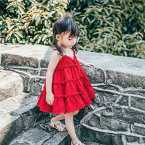 Girls dresses summer 2021 new style little girl chiffon beach princess sundress female baby red skirt
