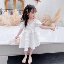 Girls summer dress Net Red children temperament princess dress 2021 new little girl foreign gas bubble sleeve skirt