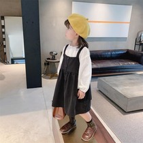 Girls 2021 Autumn New Baby Strap Set Childrens Western Style Long Sleeve Shirt Fashion Spring and Autumn Skirt Two Piece Set