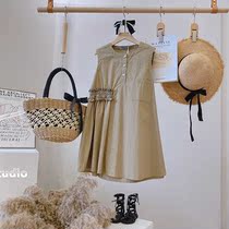 Childrens clothing summer new products girls Japanese sense of wrinkle design A version of cotton and hemp skirt Joker