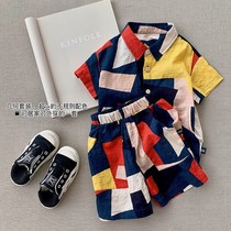 Boys suit childrens clothing summer childrens handsome plaid suit boys baby Sports Net Red foreign air two-piece tide