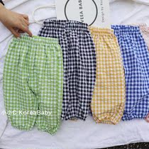 Well-behaved literary cotton plaid ~ Korean childrens mosquito pants summer new baby casual sunscreen pants Han ins