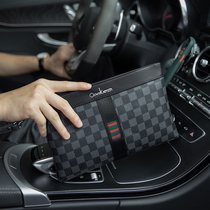 Trendy Men Handbag Business Fashion Hand Grab Bag Men Genuine Leather Casual Plaid Soft Leather Large Capacity Hand Grip Envelope Bag