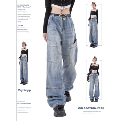 taobao agent Rayohopp jeans women's spring vintage tide brand street washing, old loose straight casual pants