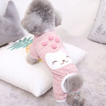 Spring and Autumn New Teddy VIP Cat and Dog Pet Clothing Cotton Pullover Stripe Shirt Smiley Cat Four-legged T-shirt
