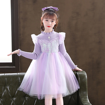 Girls Spring and Autumn Princess Esha Princess Dresses 2022 New Ocean Gas Little Girl Sweaters Dress Children Spring Dress Dress