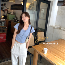 MALI Le Papillon small butterfly retro temperament short shirt~Micro waist breathable small wide sleeve top womens summer