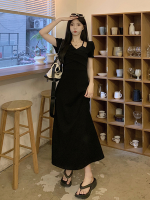 taobao agent Summer advanced black dress, retro long skirt, plus size, high-quality style, fitted