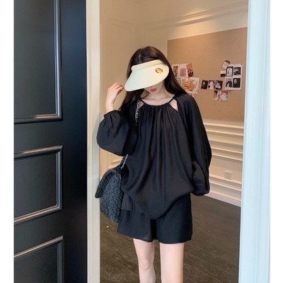 taobao agent White flashlight, shorts, set, plus size, UV protection, elastic waist, for pear shaped body