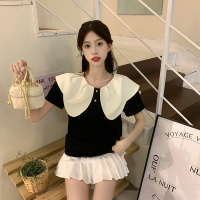 taobao agent Cute doll, design summer top, plus size, doll collar, 2023 collection, trend of season