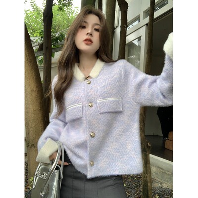 taobao agent Small woolen coat, jacket, winter cardigan, fashionable sweater, top, plus size, Chanel style, polo collar, 2023 collection