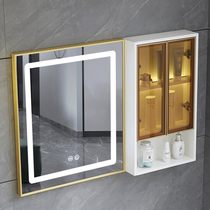  Smart mirror cabinet Wall-mounted separate bathroom vanity mirror defogging with light Glass door side cabinet Solid wood locker