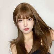 Wig female long hair net red lifelike girl wig round face long straight hair full head cover simulation natural wig cover