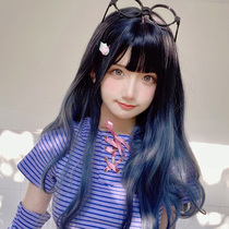 Wig female hair natural hair full hair wave long curly hair fashion princess age fog blue gradient wig set