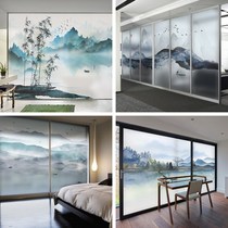 Chinese window stickers Frosted glass film Electrostatic window stickers Living room sliding door shading Mountain water painting shading sunscreen