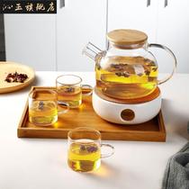 Heat-resistant glass flower teapot candle heating base candlestick light luxury afternoon tea tea set fruit teapot teacup