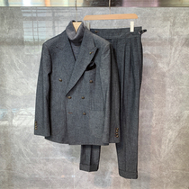 British high-grade gray double-breasted slim suit jacket mens Korean fashion suit suit suit