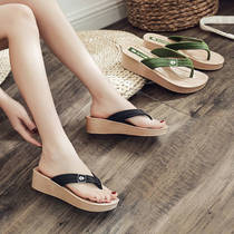 High-heeled flip-flops women wear slope heel thick-soled net red sandals beach shoes women outdoor