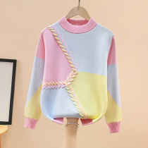 Girls cotton sweater 2021 children in autumn and winter children plus velvet padded girl coat sweater foreign style Korean version