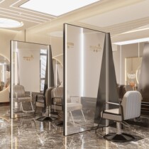 High-end hairdressing shop mirror table Nordic stainless steel floor mirror full-length mirror hair salon special ironing mirror