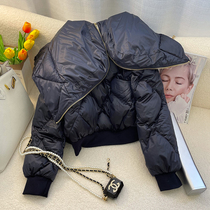 Navy Blue Lingge Down Jacket Women's Short 2021 Winter Wear New Korean Hat Design Feeling Small White Duck Down Jacket