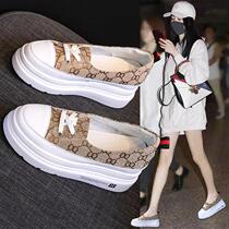 Tide brand shallow mouth increased small white shoes women 2021 New breathable thick soles one pedal canvas canvas cake shoes