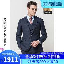 Saint Angelo autumn and winter new slim mens suit suit business professional formal wool plaid suit men