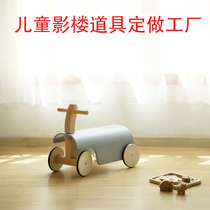 Nordic solid wood car photo studio exhibition props Childrens toy car stroller balance car real props