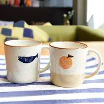 Spot Japan imported cute hipster hand made ceramic grapefruit blue fish Mug Coffee Cup Cup plate