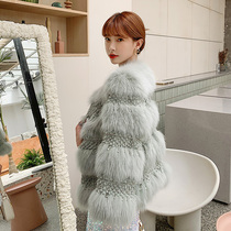 2021 autumn and winter New fox fur coat womens casual loose leather tassel rabbit hair slim coat