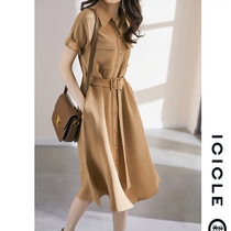 ICICLE wo 2021 summer new domestic counter 30 mm heavy crepe lace-up shirt dress female